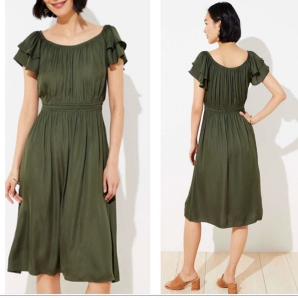 LOFT Olive Green Midi Dress